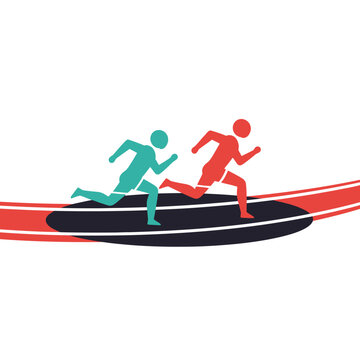 Two athletes running on track fast.