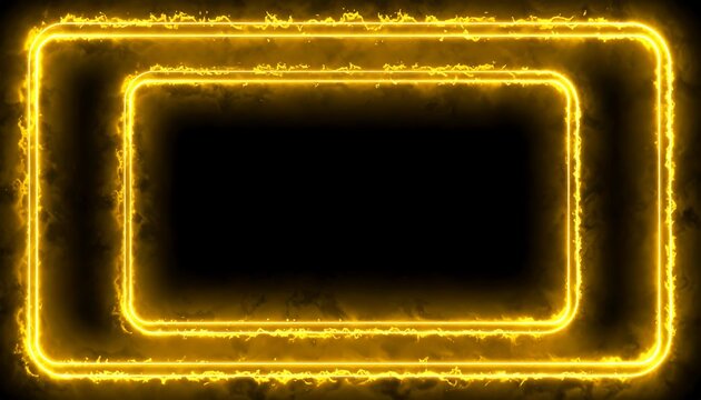 Glowing, gold, rounded rectangle frame with a fuzzy, soft, fiery, warm texture on a solid black background