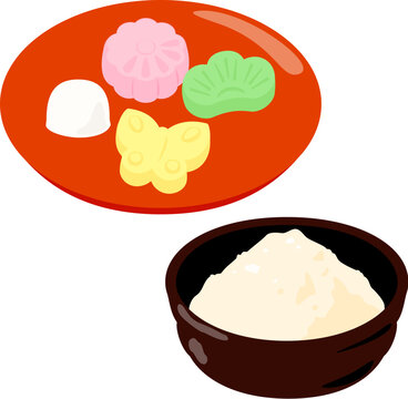 鉢に入った和三盆糖と皿に盛った干菓子