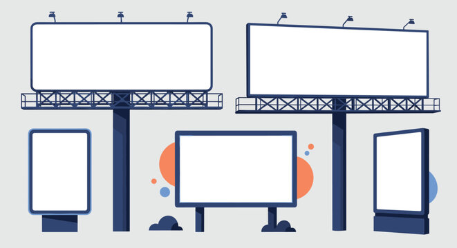 Collection of various outdoor billboard structures in different orientations and sizes for advertising and marketing campaign design.
