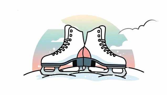 Animated Line Art Illustration of Ice Skates on a Winter Day.