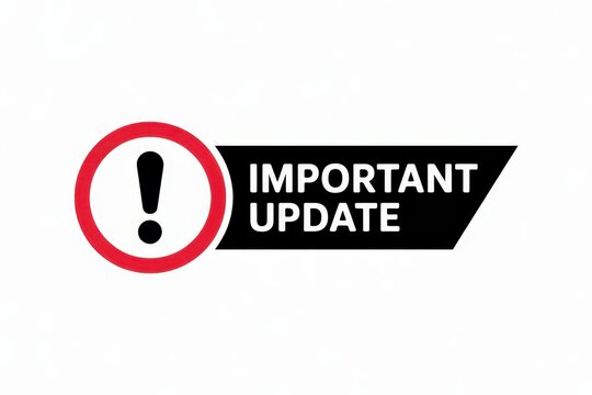 Important update sign with exclamation mark isolated on white background