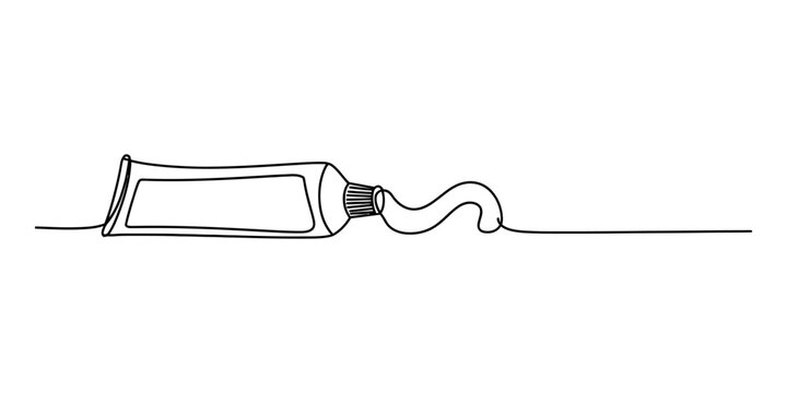 Continuous line drawing of a toothpaste tube with paste squeezed out