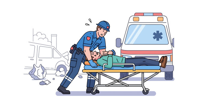 Paramedic Performs CPR on Patient Beside Ambulance after Car Accident