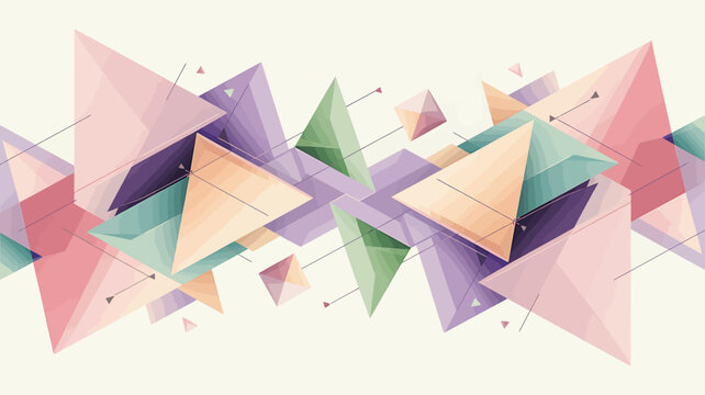 Abstract geometric composition of colorful triangles, pastel palette, modern 3d shapes