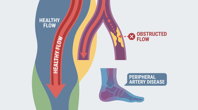 Peripheral Artery Disease Leg Blood Flow Obstruction Illustration