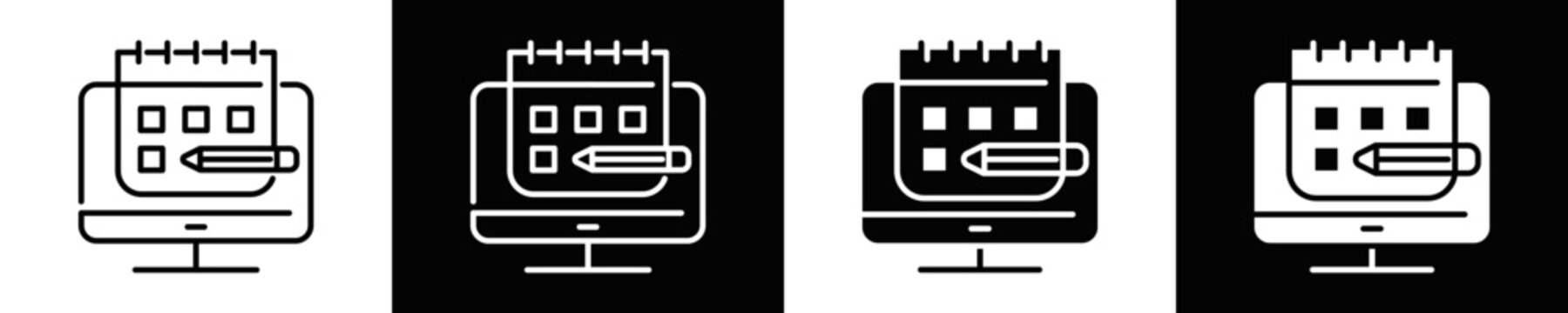 Online Appointment Icon Set White And Black Background Style