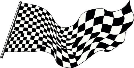 Obraz premium Waving Checkered Flag Vector on Pole for Racing Finish Line Motorsports Competition Car Rally Backgrounds and Speed Champion Graphic DesignsWaving Checkered Flag Vector on Pole for Racing Finish Line 