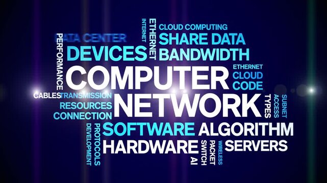 Computer Network animated word cloud-text design animation tag kinetic typography seamless loop.