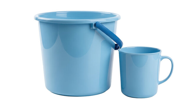 Blue bucket and mug, household items, nobody, indoors