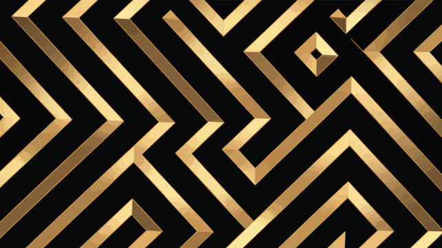 Luxury gold geometric lines on black background creating modern architectural decorative pattern