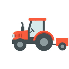 Fototapeta premium Red farm tractor and trailer vector side view