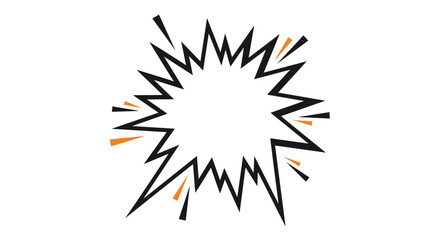 Fototapeta premium Empty comic book burst speech bubble with black spike outline and orange details over a white background.