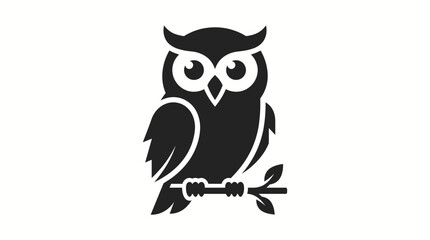 Fototapeta premium Wise owl silhouette perched on a leafy branch