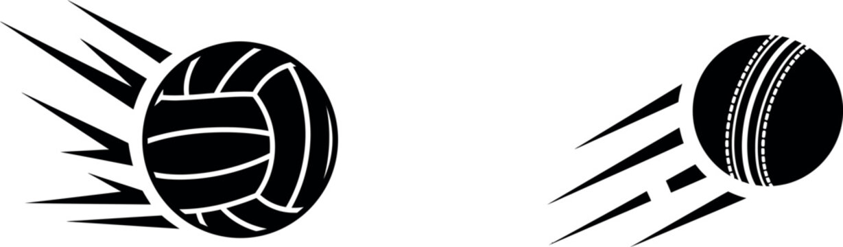 Minimalist black and white vector icons of a soccer ball and basketball with spiked outlines on a plain background.