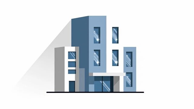Animated Modern Office Building with Blue and Grey Facade.