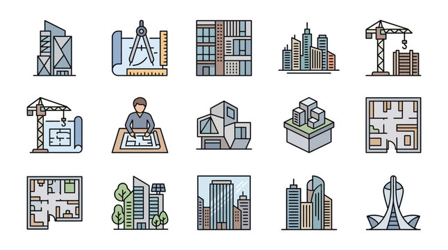 Architectural designs and construction tools illustrated
