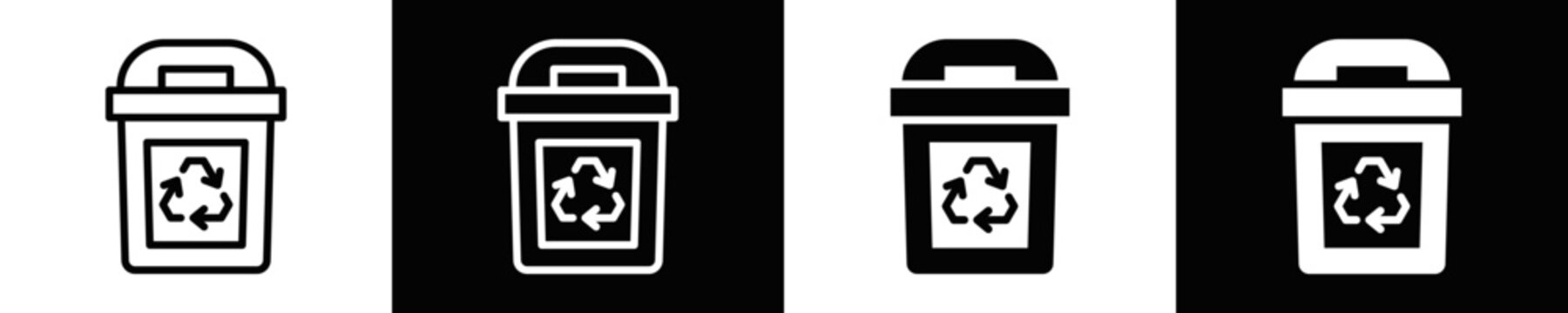 Recycle Bin Icon Set White And Black Background Style