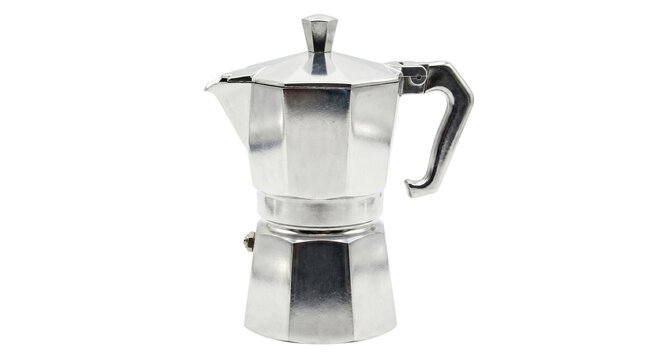 Silver moka pot espresso maker isolated on transparent background png