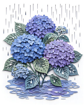 June Hydrangea Kirie Japanese Papercut Folk Art Illustration