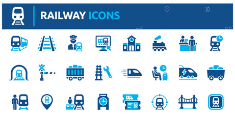 Collection of railway and train icons for modern transportation design applications © MDTAREQ
