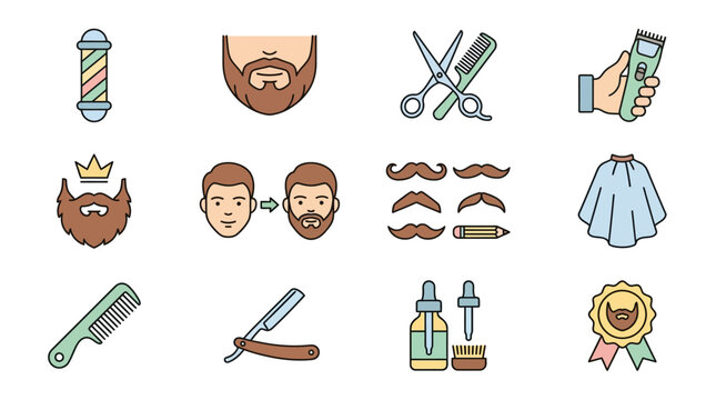 Barber tools and grooming icons for stylish cuts