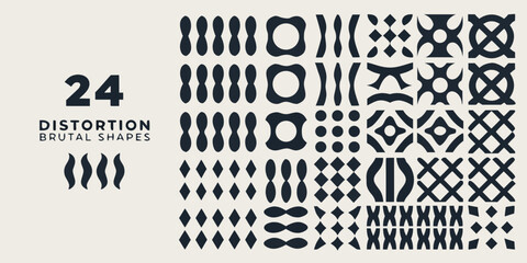 Fototapeta premium Collection of twenty four distorted geometric shapes a black and white vector illustration abstract asymmetrical