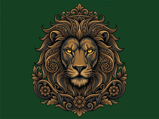 Regal lions with golden yellow eyes and flowing manes © Gedang