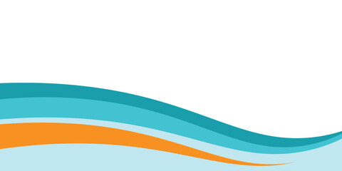 Curving turquoise and teal waves with a bold orange accent create a modern, ocean-inspired abstract background ideal for banners, headers, presentations and promotional designs with clean copy space © Cak