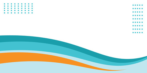 Curving turquoise and teal waves with a bold orange accent create a modern, ocean-inspired abstract background ideal for banners, headers, presentations and promotional designs with clean copy space © Cak
