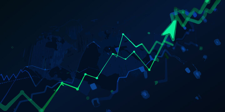 Financial data chart with upward trending lines and abstract geometric shapes vector illustration analytics arrow