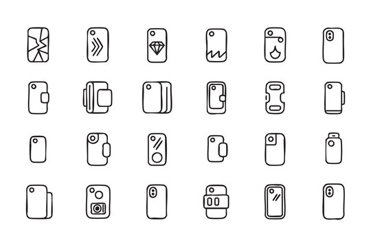 Minimal Phone Cover Icons with Camera, Grip, and Kickstand Designs