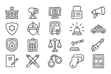 Police Station, Patrol Car, Handcuffs, and Siren Line Icons © Icon Nest