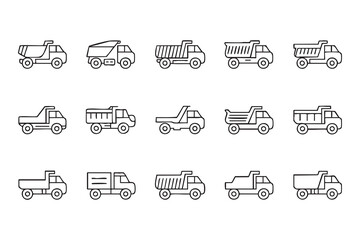 Dumper Truck and Earthmoving Equipment Line Icon Collection © Icon Nest