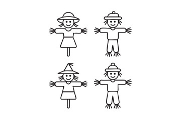 Fototapeta premium Rural Farm Scarecrow Vector Symbols for Crop Protection Graphics
