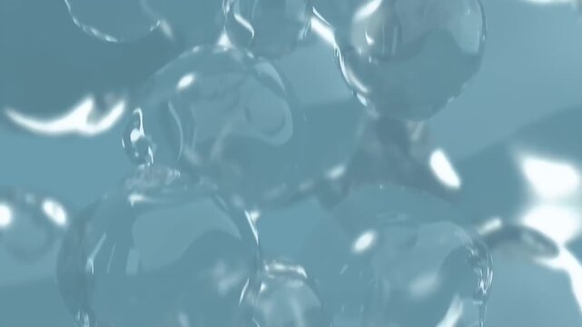 Abstract Motion Graphics Showing Floating Transparent Blue Water Spheres