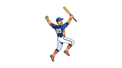 Obraz premium Baseball player celebrating victory with bat raised high.