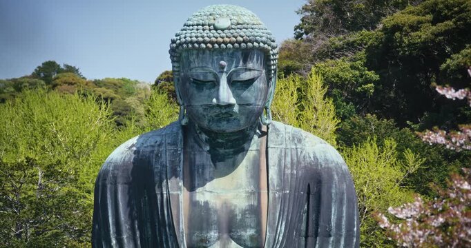 Old 13th Century Kamakura Great Buddha Bronze Statue, medium shot