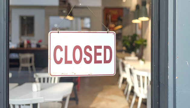 Closed Sign on Restaurant Door During Off Hours.