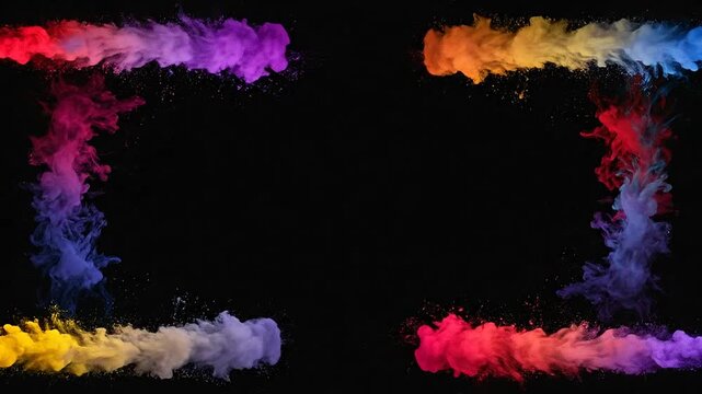 Vibrant colorful ink clouds swirling on a deep black background