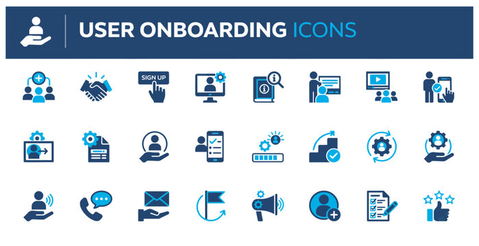 Comprehensive collection of user onboarding icons for professional digital projects