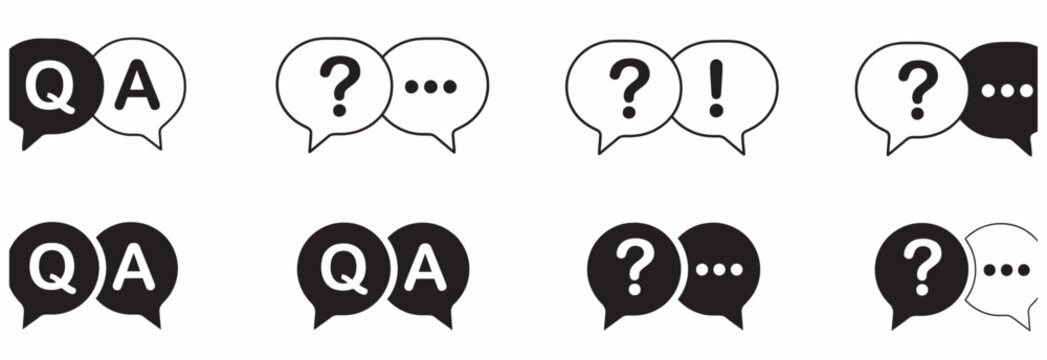 Set of question and answer speech bubble icons for customer support and communication