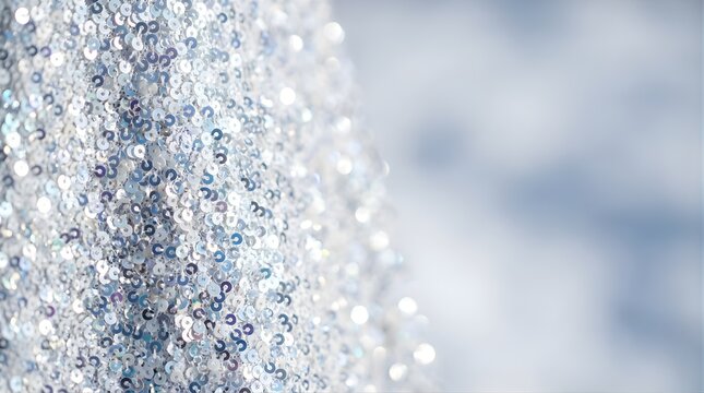 Silver sequins fabric background with blurred bokeh for holiday events