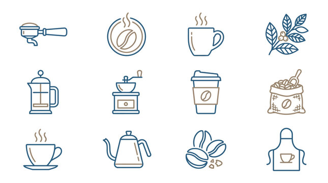 Coffee preparation tools and beverages in a stylish layout