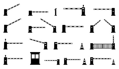 Parking lot boom gate and road barrier silhouette vector illustration © Romjan