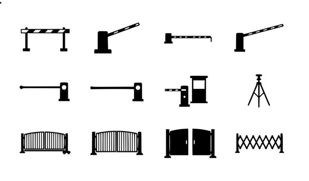Road barrier and parking gate black silhouette vector set