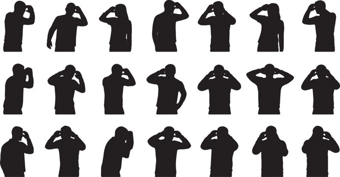 Hiking and Climbing Silhouettes Icon Set Vector Outline People in Action Positions