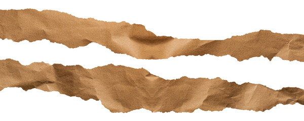 Fototapeta premium Torn Brown Kraft Paper Strips Isolated on Transparent Background for Banner, Poster and Creative Design.