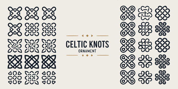 Celtic Knots Ornament Collection Black Vector Illustration On Beige Background knot design knotwork interlace woven