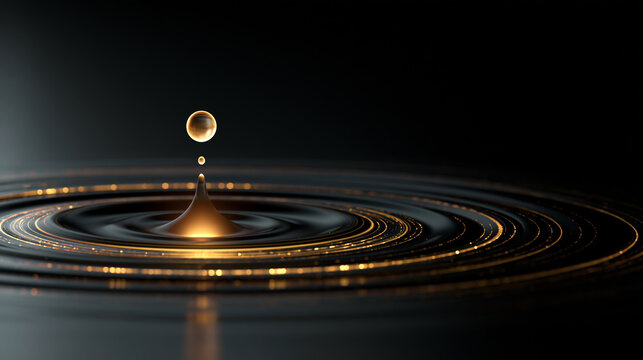 Golden Water Drop Impact Moment Creating Ripples